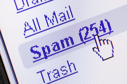 Monitor screen showing spam in the mailbox